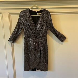 Eliza J Black and Gold Sequin Long Sleeve Dress